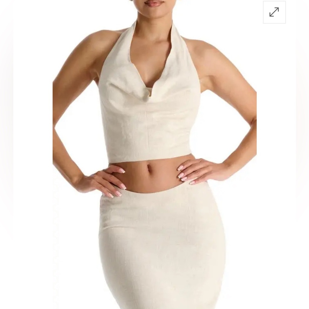 NWT- NAKED WARDROBE Tie Back Cowl Neck Crop Halter Top, Cream, XL